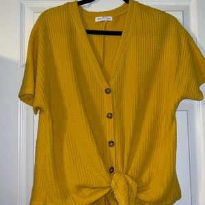 NWOT Mustard Yellow Front Tie Button Up